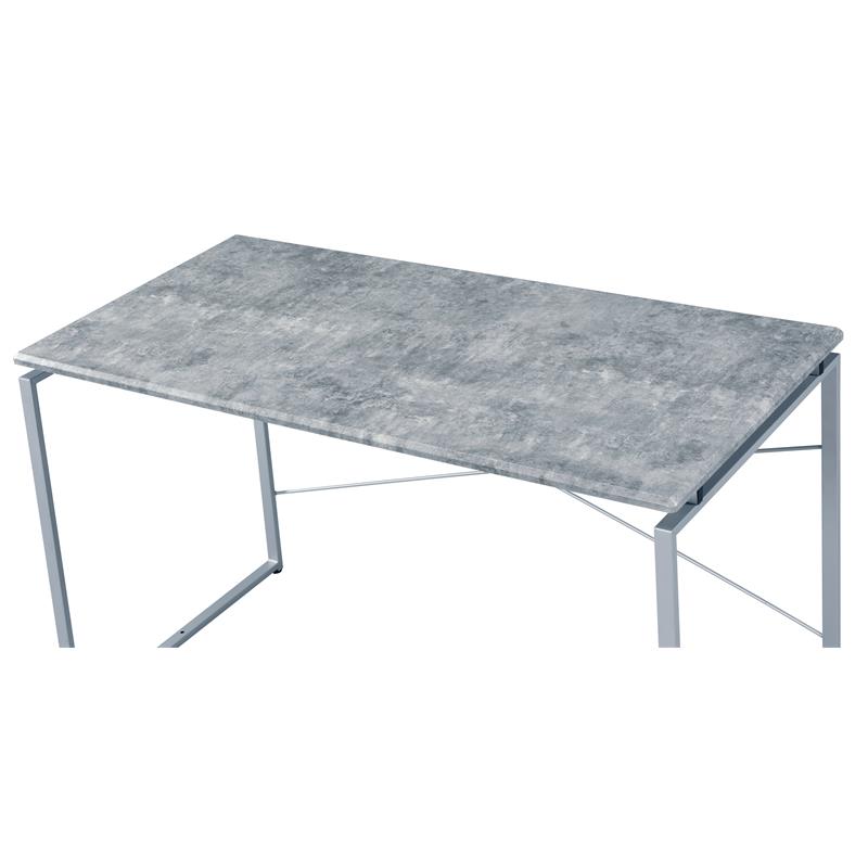 ACME Jurgen Wooden Rectangle Top Writing Desk in Faux Concrete and Silver