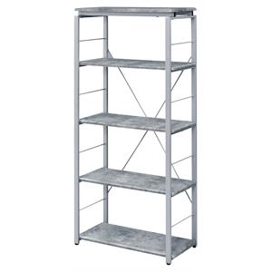 acme jurgen 5 wooden tiers rectangular bookshelf in gray and silver