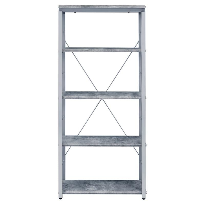 ACME Jurgen 5 Wooden Tiers Rectangular Bookshelf in Gray and Silver