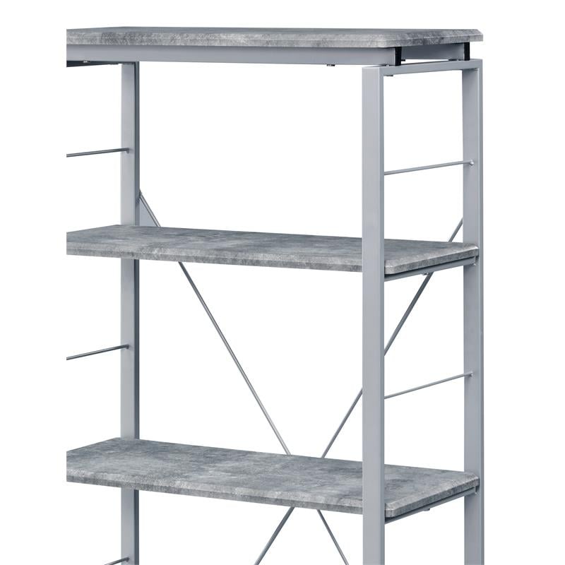 ACME Jurgen 5 Wooden Tiers Rectangular Bookshelf in Gray and Silver