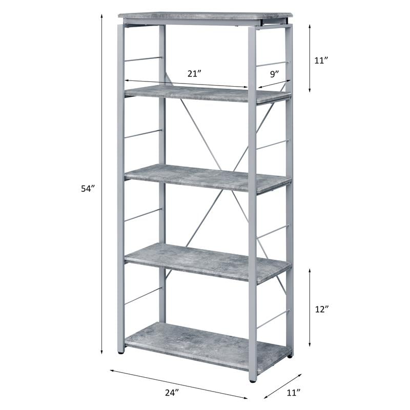 ACME Jurgen 5 Wooden Tiers Rectangular Bookshelf in Gray and Silver