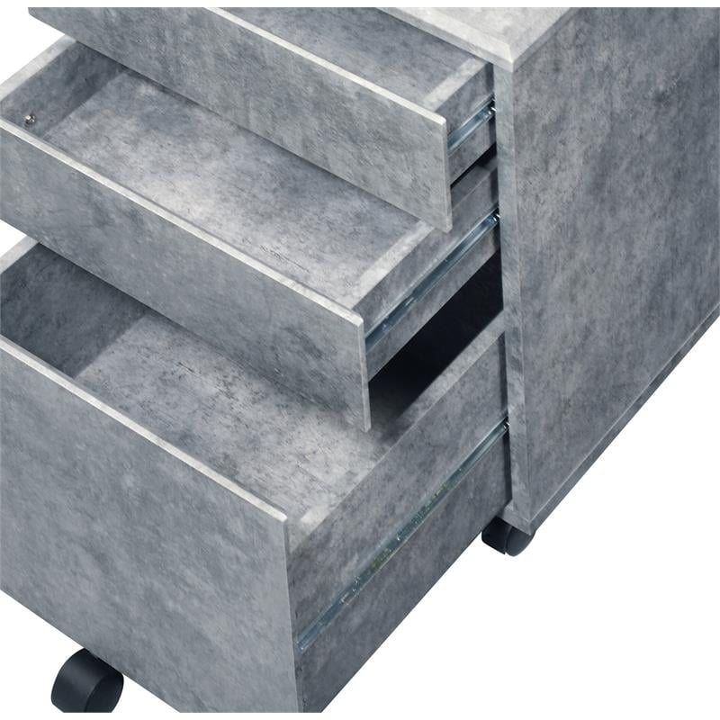 ACME Jurgen Wooden File Cabinet with 3 Drawers in Faux Concrete and Silver