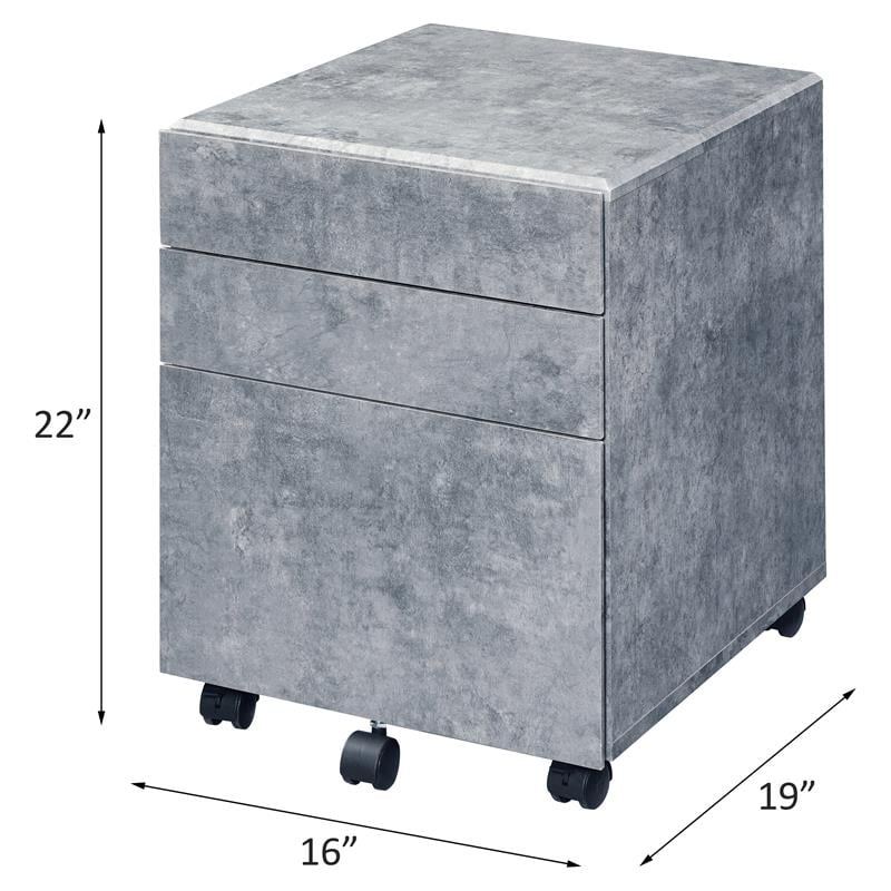 ACME Jurgen Wooden File Cabinet with 3 Drawers in Faux Concrete and Silver