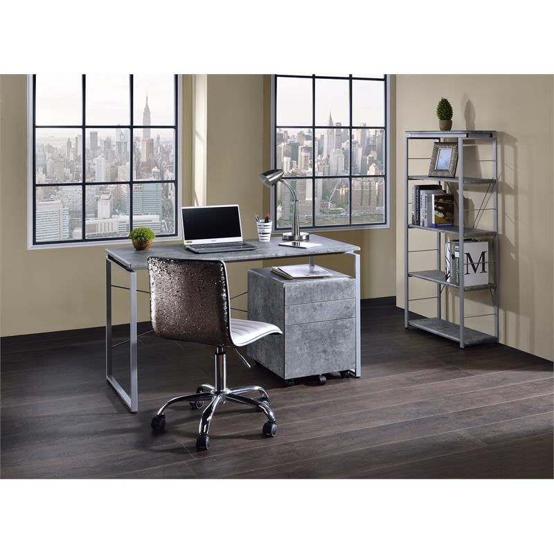 ACME Jurgen Wooden File Cabinet with 3 Drawers in Faux Concrete and Silver