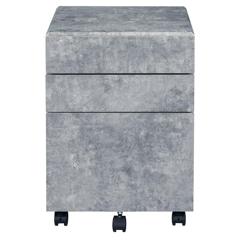 ACME Jurgen Wooden File Cabinet with 3 Drawers in Faux Concrete and Silver