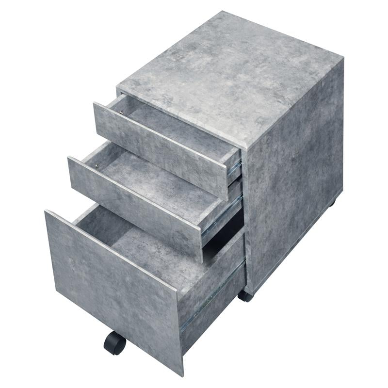 ACME Jurgen Wooden File Cabinet with 3 Drawers in Faux Concrete and Silver