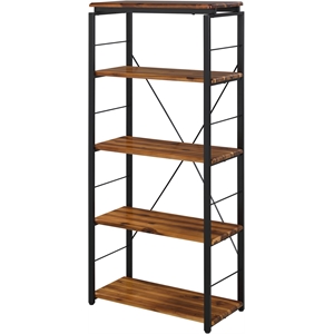 acme jurgen 5 wooden rectangular bookshelf with metal frame in oak and black