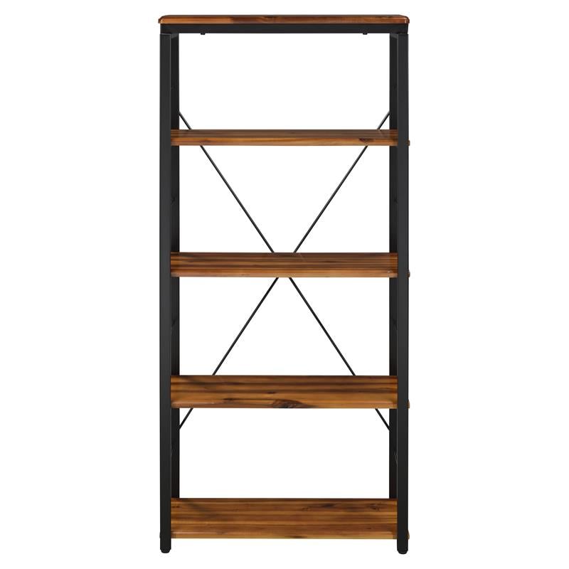 ACME Jurgen 5 Wooden Rectangular Bookshelf with Metal Frame in Oak and Black