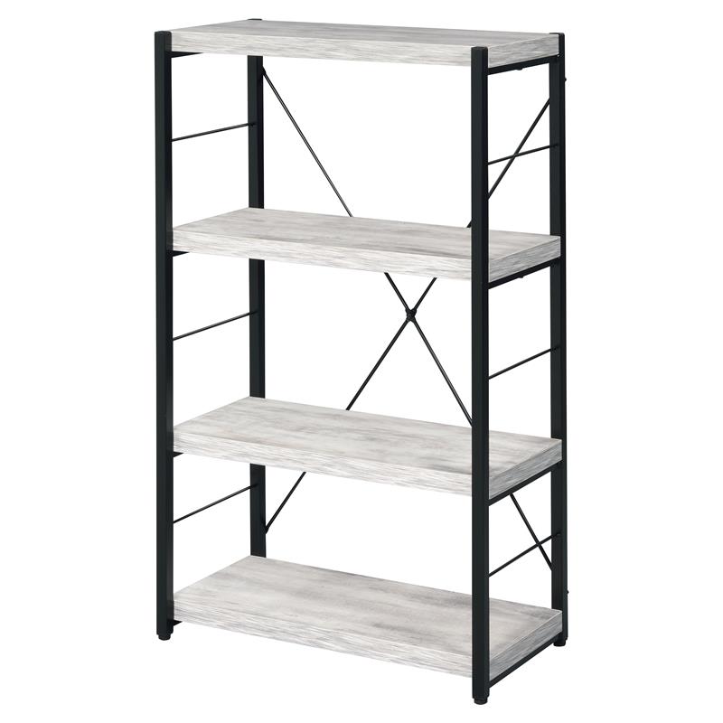 ACME Jurgen 4 Wooden Shelves Rectangular Bookshelf in Antique White and Black