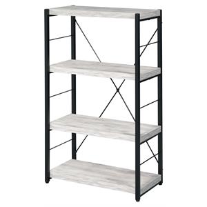 acme jurgen 4 wooden shelves rectangular bookshelf in antique white and black