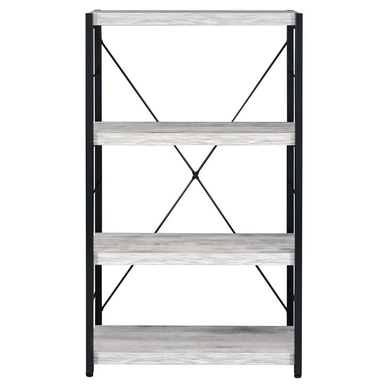 ACME Jurgen 4 Wooden Shelves Rectangular Bookshelf in Antique White and Black