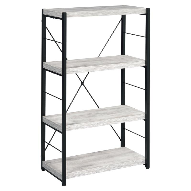 ACME Jurgen 4 Wooden Shelves Rectangular Bookshelf in Antique White and Black