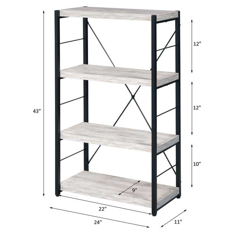 ACME Jurgen 4 Wooden Shelves Rectangular Bookshelf in Antique White and Black