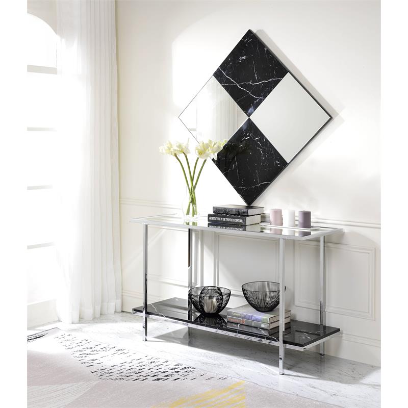 ACME Angwin Wooden Square Wall Accent Mirror in Mirrored and Faux Marble