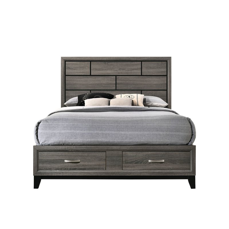 Valdemar Eastern King Bed with Storage in Weathered Gray