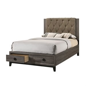 Avantika Eastern King Bed with Storage in Fabric and Rustic Gray Oak