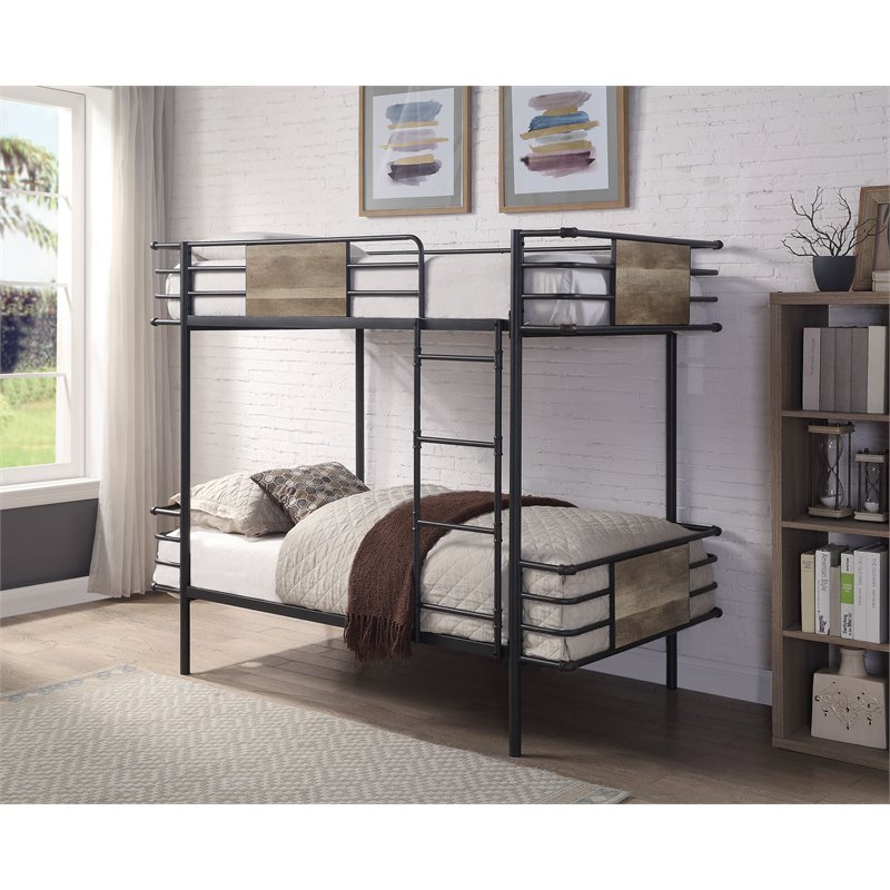ACME Deliz Metal Frame Twin/Twin Bunk Bed in Sandy Gray