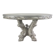 ACME Dresden Round Wooden Pedestal Extendable Dining Table in Vintage Bone White