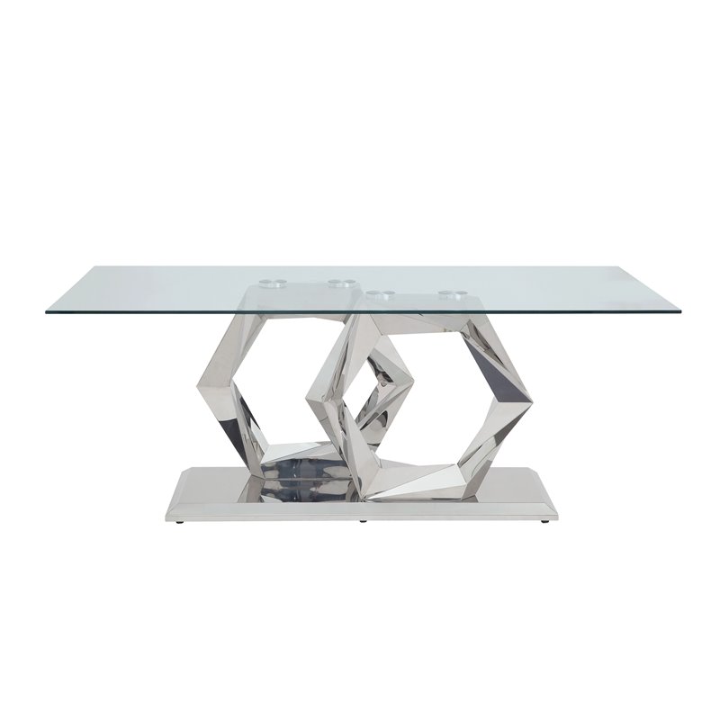 Gianna Dining Table in Clear Glass and Stainless Steel