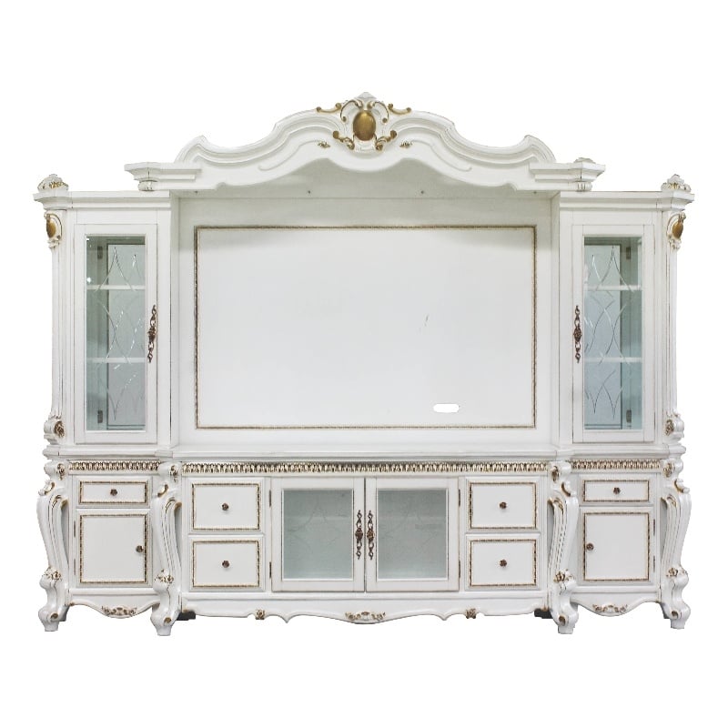 ACME Picardy Wooden Entertainment Center with Bridge in Antique Pearl