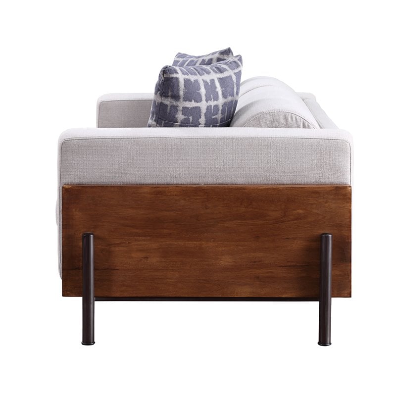 acme pelton fabric loose back sofa with pillows in walnut