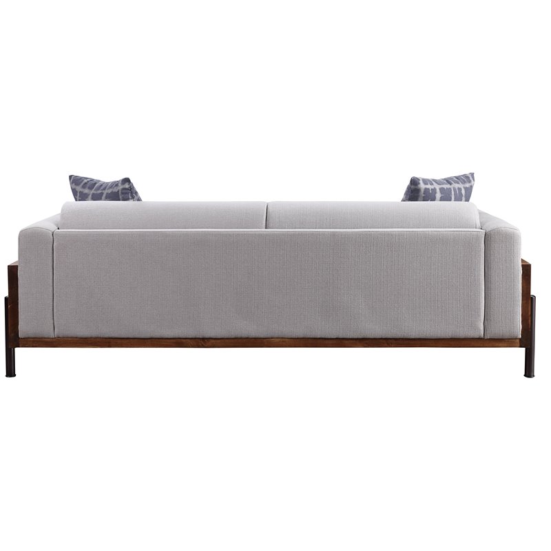 acme pelton fabric loose back sofa with pillows in walnut