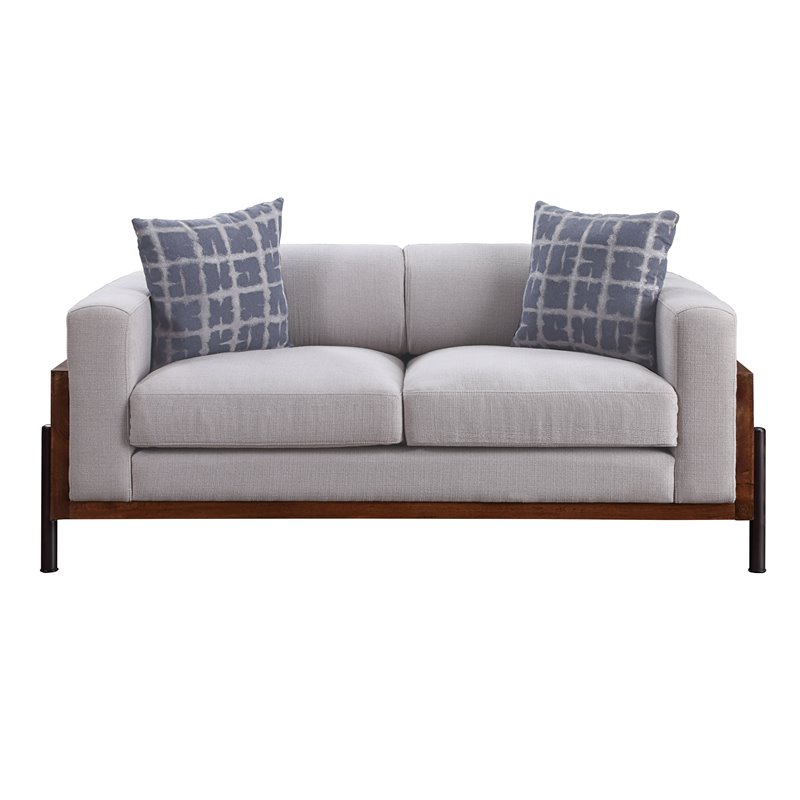 ACME Pelton Fabric Loose Back Loveseat with Pillows in Walnut