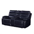 ACME Aashi Leather-Gel Tufted Motion Reclining Loveseat with Console in Navy