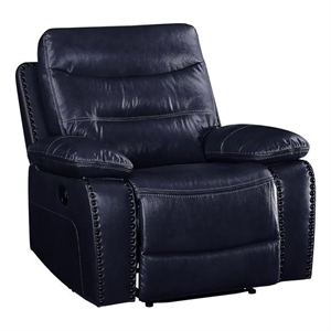 ACME Aashi Leather-Gel Horizontal Tufted Motion Recliner in Navy