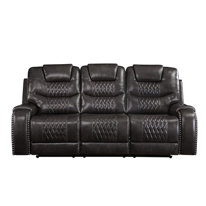 ACME Braylon Faux Leather Tufted Motion Reclining Sofa in Magnetite Black