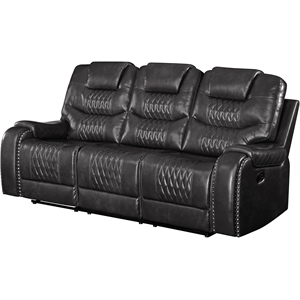 ACME Braylon Faux Leather Tufted Motion Reclining Sofa in Magnetite Black