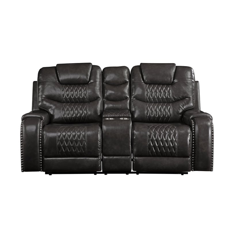ACME Braylon Faux Leather Reclining Loveseat with Console in Magnetite Black