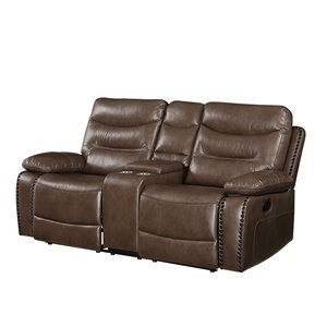 Aashi Loveseat with Console (Motion) in Brown Leather-Gel Match