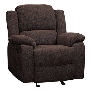 acme madden chenille upholstered glide recliner in brown