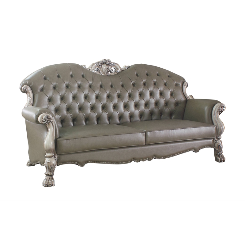 ACME Dresden Tufted Upholstered Sofa with 5 Pillows in Vintage Bone White