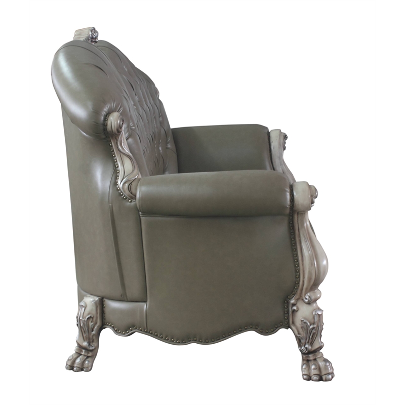 ACME Dresden Tufted Upholstered Sofa with 5 Pillows in Vintage Bone White