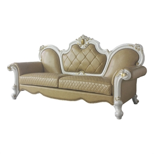 ACME Picardy Faux Leather Sofa with Pillows in Antique Pearl and Butterscotch