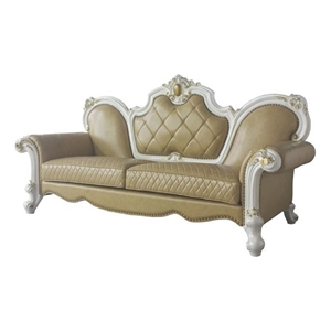 picardy sofa with pillows in antique pearl and butterscotch pu