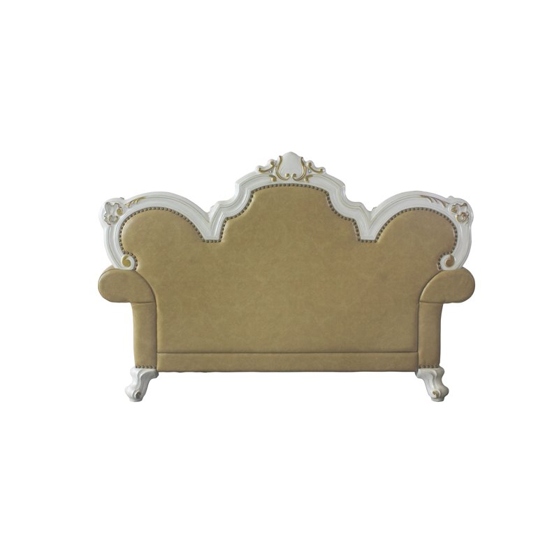 ACME Picardy Faux Leather Loveseat with Pillows in Pearl and Butterscotch