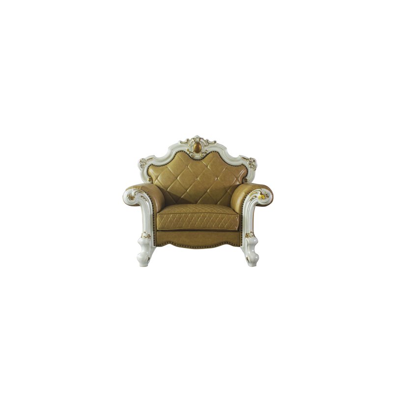 Picardy Chair with Pillow in Antique Pearl and Butterscotch PU