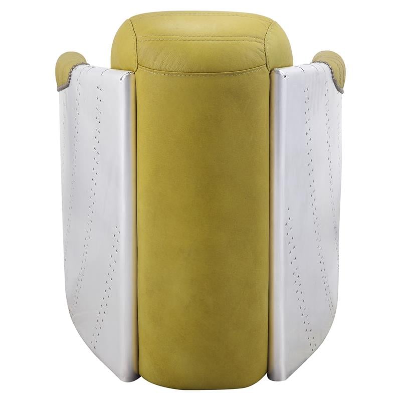 ACME Brancaster Top Grain Leather Upholstery Accent Chair in Yellow and Aluminum