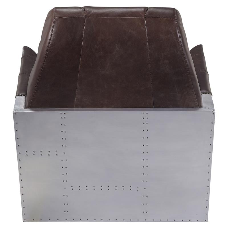 ACME Brancaster Tufted Accent Chair in Espresso Top Grain Leather and Aluminum