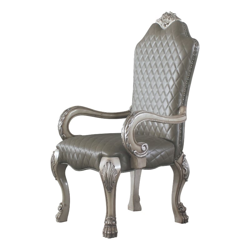 ACME Dresden Faux Leather Upholstered Arm Chair in Vintage Bone White Set of 2