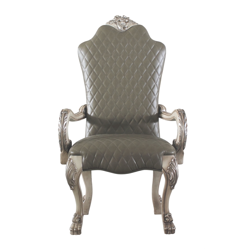 ACME Dresden Faux Leather Upholstered Arm Chair in Vintage Bone White Set of 2