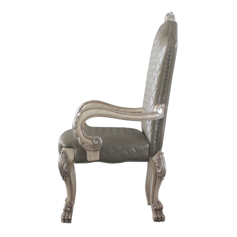 ACME Dresden Faux Leather Upholstered Arm Chair in Vintage Bone White Set of 2