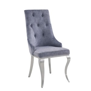 dekel side chair (set-2) in gray fabric and stainless steel