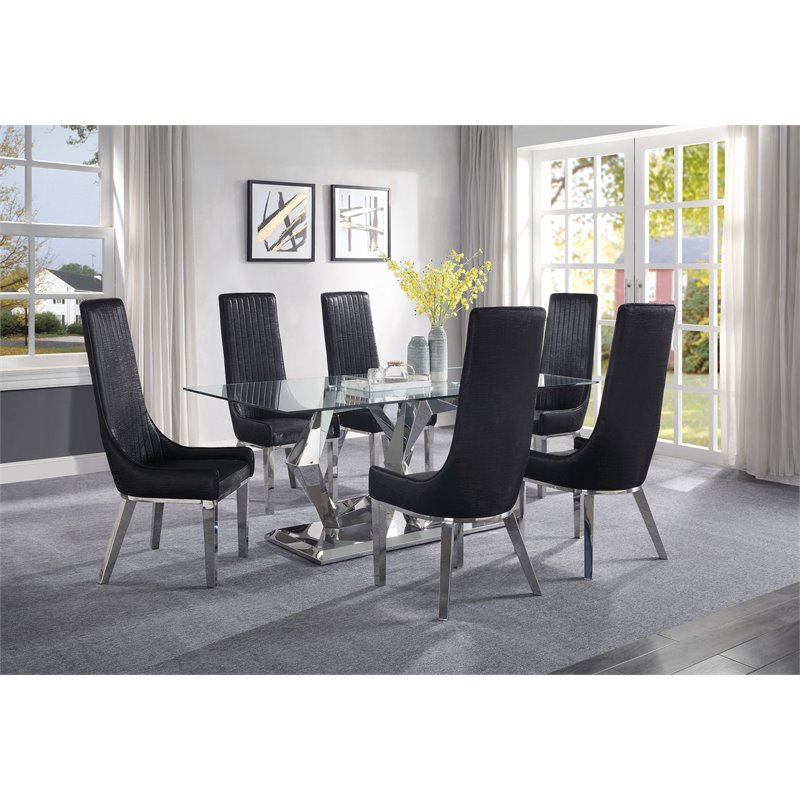 Gianna Dining Chair (Set-2) in Black PU and Stainless Steel