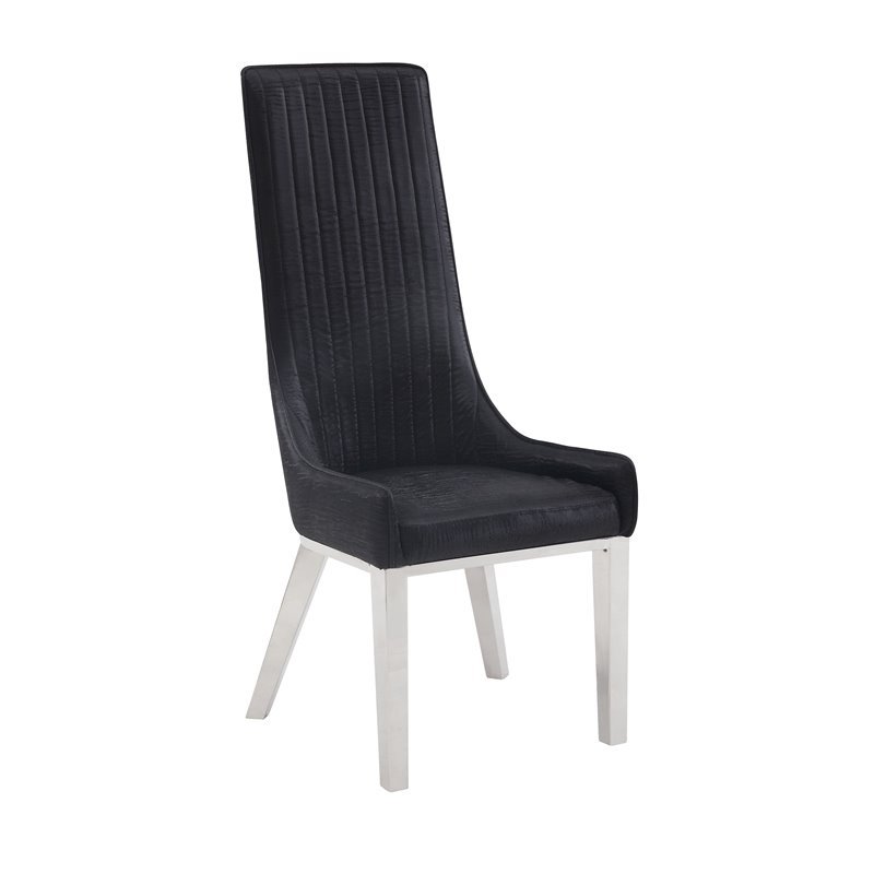 Gianna Dining Chair (Set-2) in Black PU and Stainless Steel