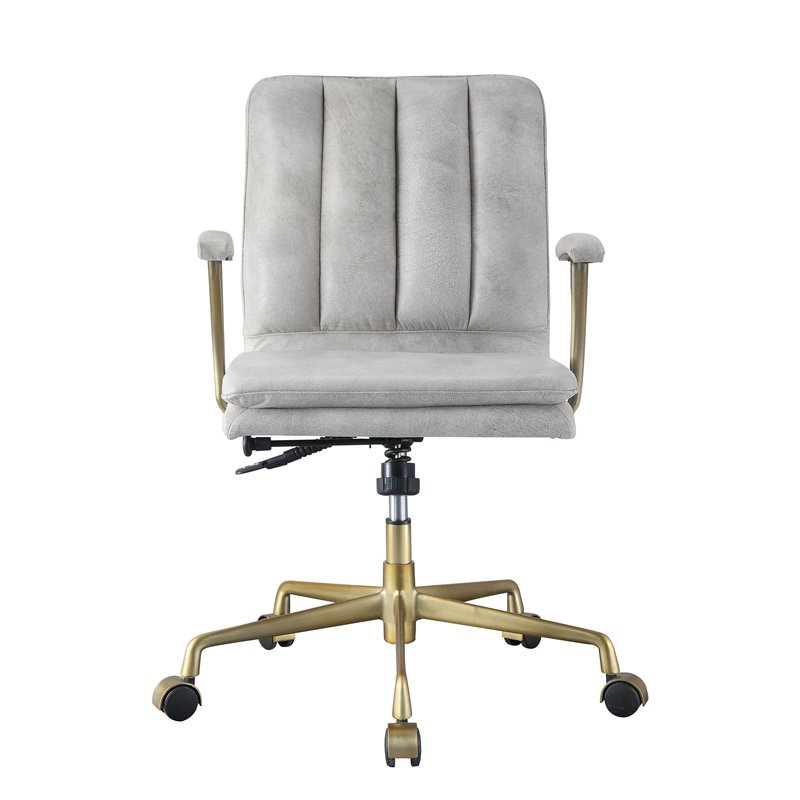 Damir Office Chair in Vintage White Top Grain Leather and Chrome