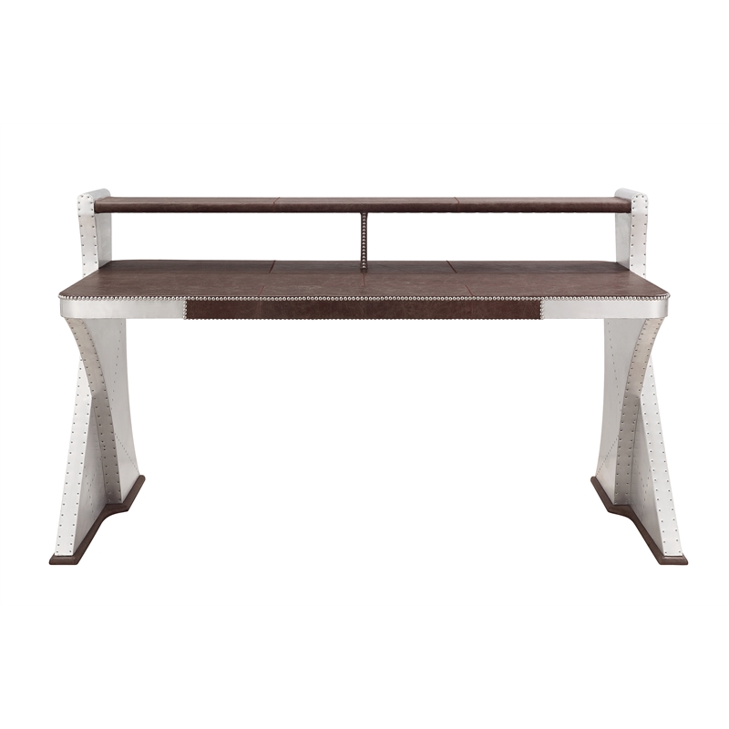 Brancaster Desk in Retro Brown Top Grain Leather and Aluminum